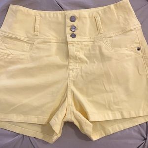 pastel yellow high rise shorts